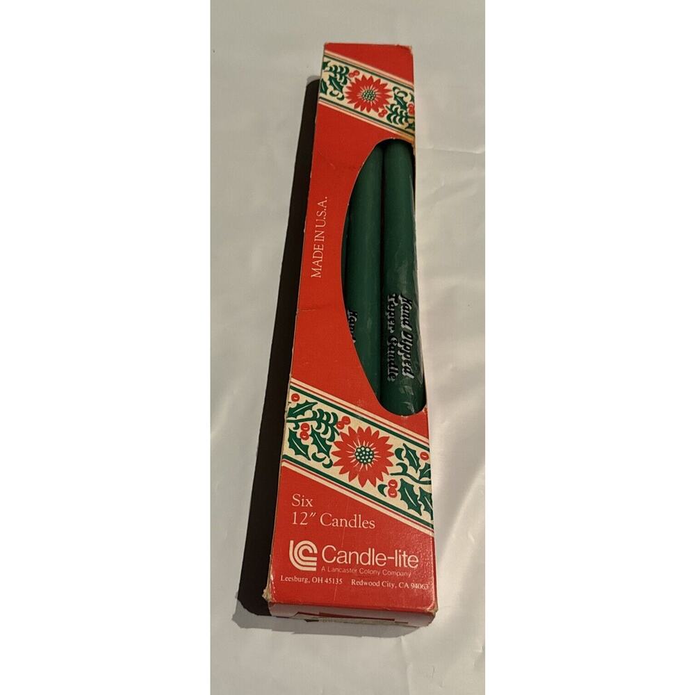 Taper Candles Candle-lite Dark Green Six 12" VTG NEW USA Lancaster Colony Comp